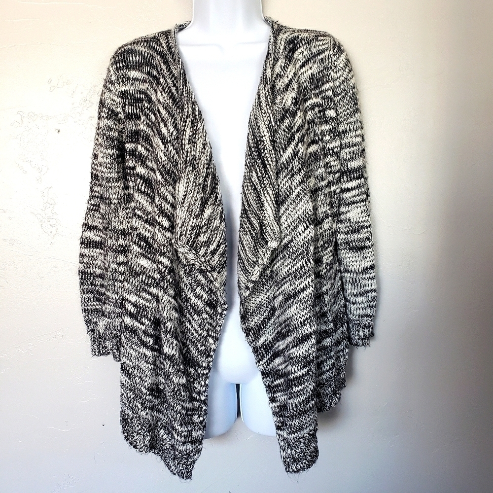 Derek Heart Girls Medium 10/12 Marled Black White Grey Cardigan Draped Sweater